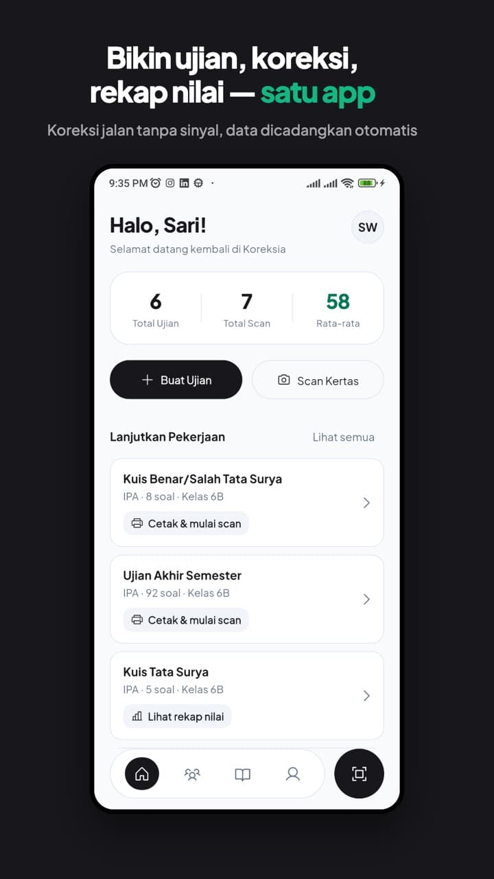 Beranda Koreksia dengan ujian dan kelas