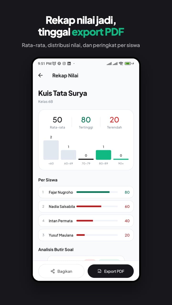 Rekap nilai kelas di Koreksia